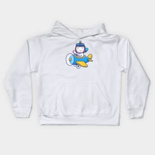 Cute Unicorn Riding Air Plane Kids Hoodie